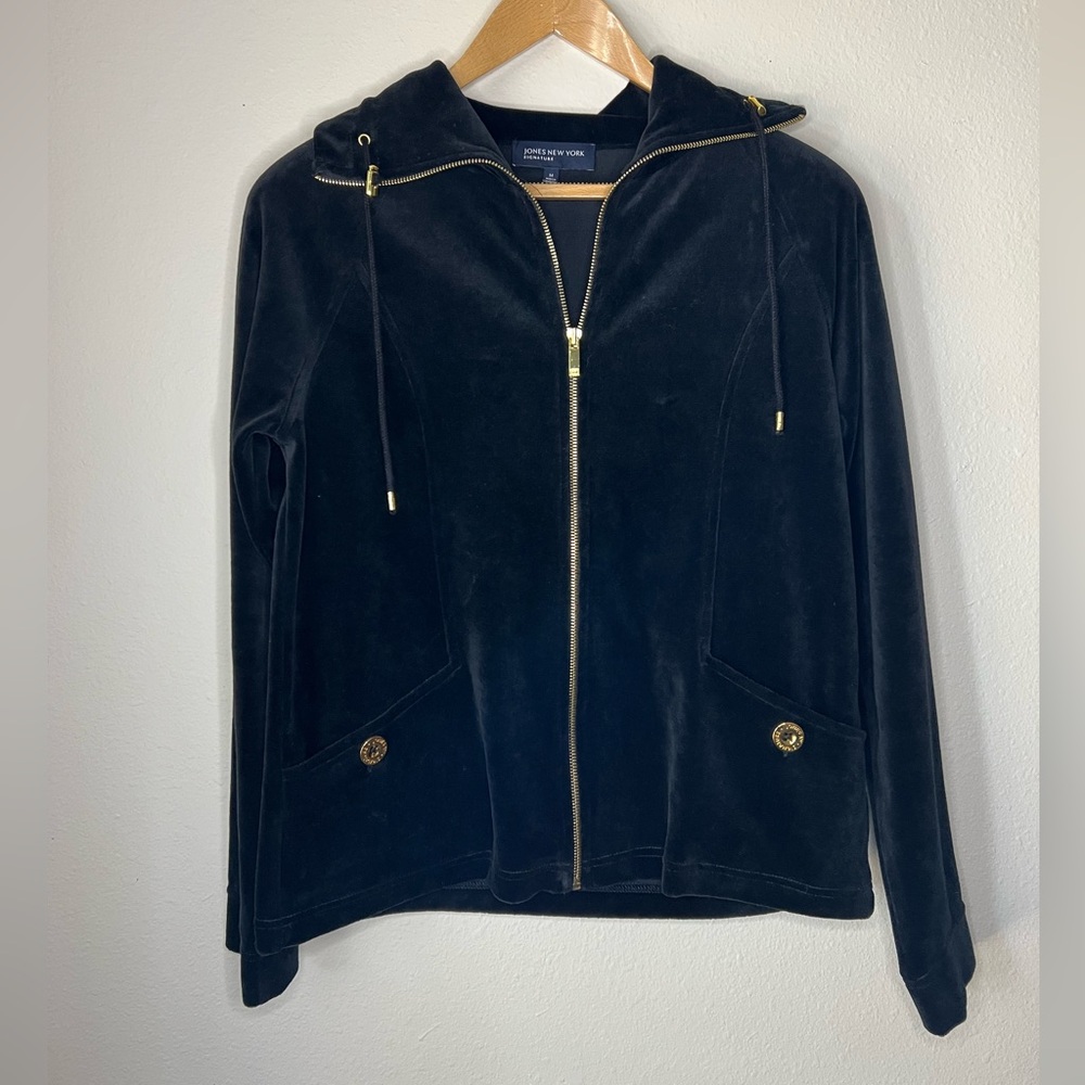 Jones New York Black Velour Track Jacket size M